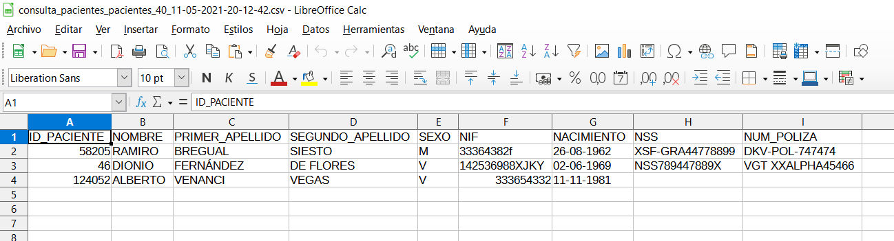 Utilizar los datos filtrados de los pacientes de la clínica en el programa historias clínicas