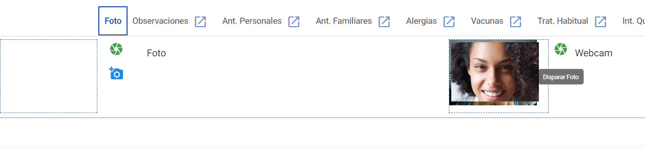 Realizar foto con la webcam ficha paciente historia clínica