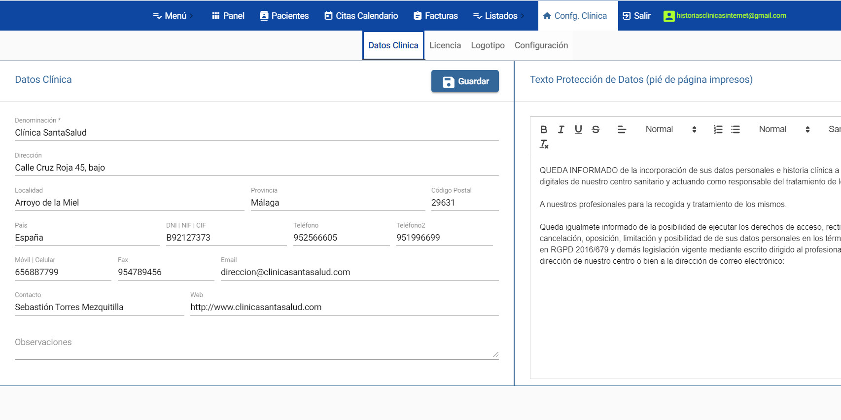 Insertar texto personalizado de protección de datos personales en una clínica médica