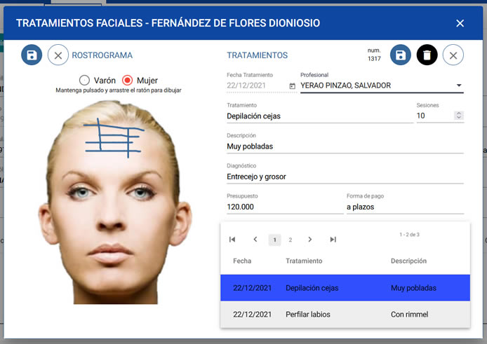 Rostrogramam representación de la cara para realizar anotaciones médicas o estéticas