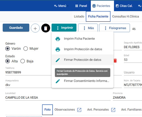 Firmar digitalmente el contrato de tratamiento y protección de datos del paciente en historias clínicas