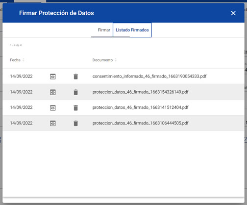 Visualizar los documentos firmados del paciente en historias clínicas