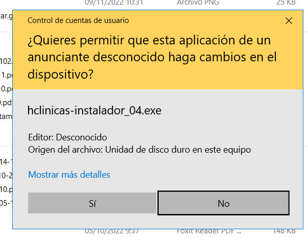 Confirmar instalación programa historias clínicas en Windows