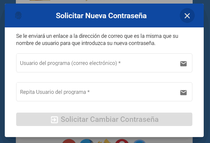 Introducir la dirección de correo electrónico para cambiar contraseña de usuario en historias clínicas