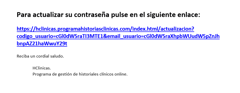 Insertar email para cambiar contraseña de usuario en historias clínicas